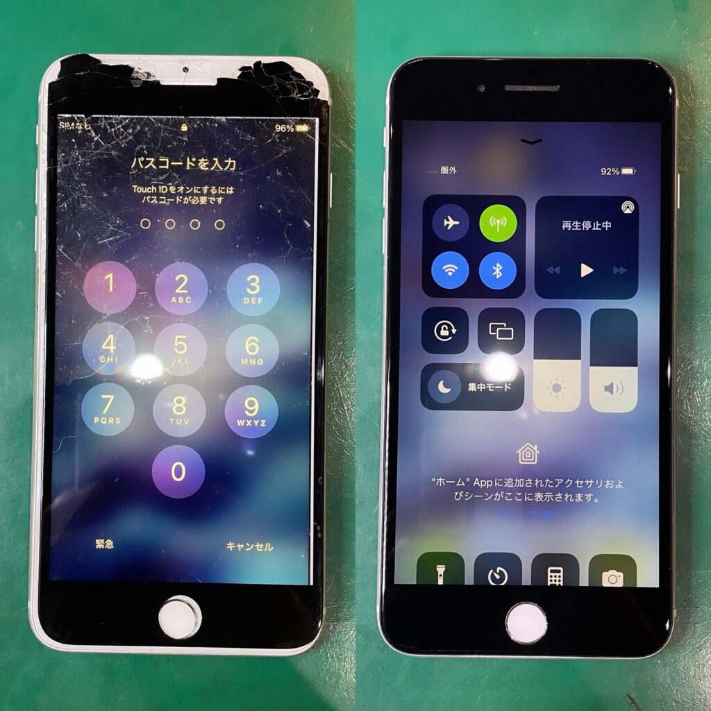 iPhone8Plusの液晶破損 Before After