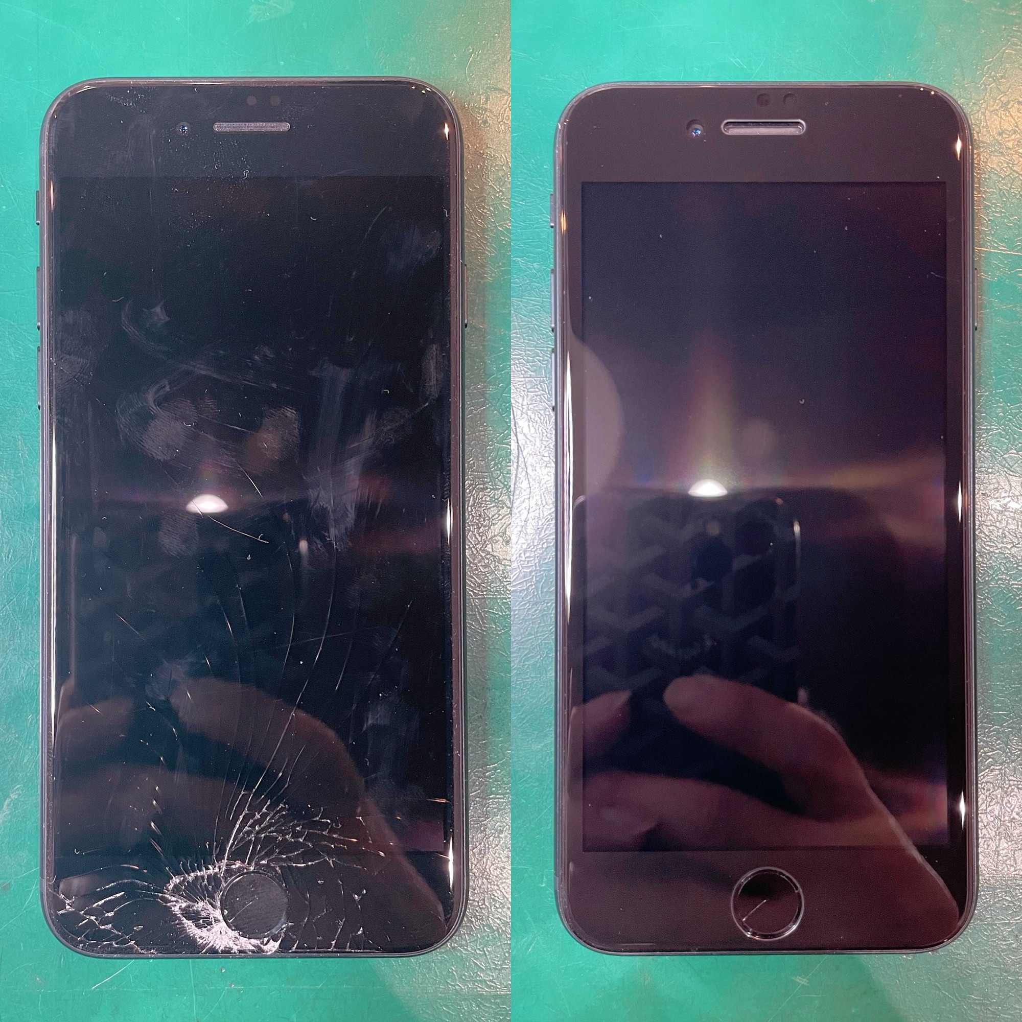 iPhoneSE3のガラス割れ修理 Before After