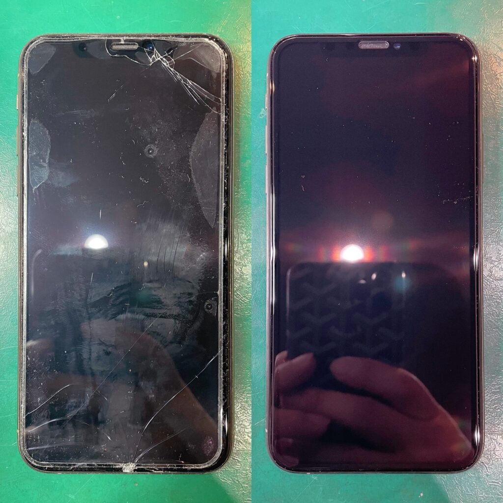 iPhoneXsのガラス割れ修理 Before After