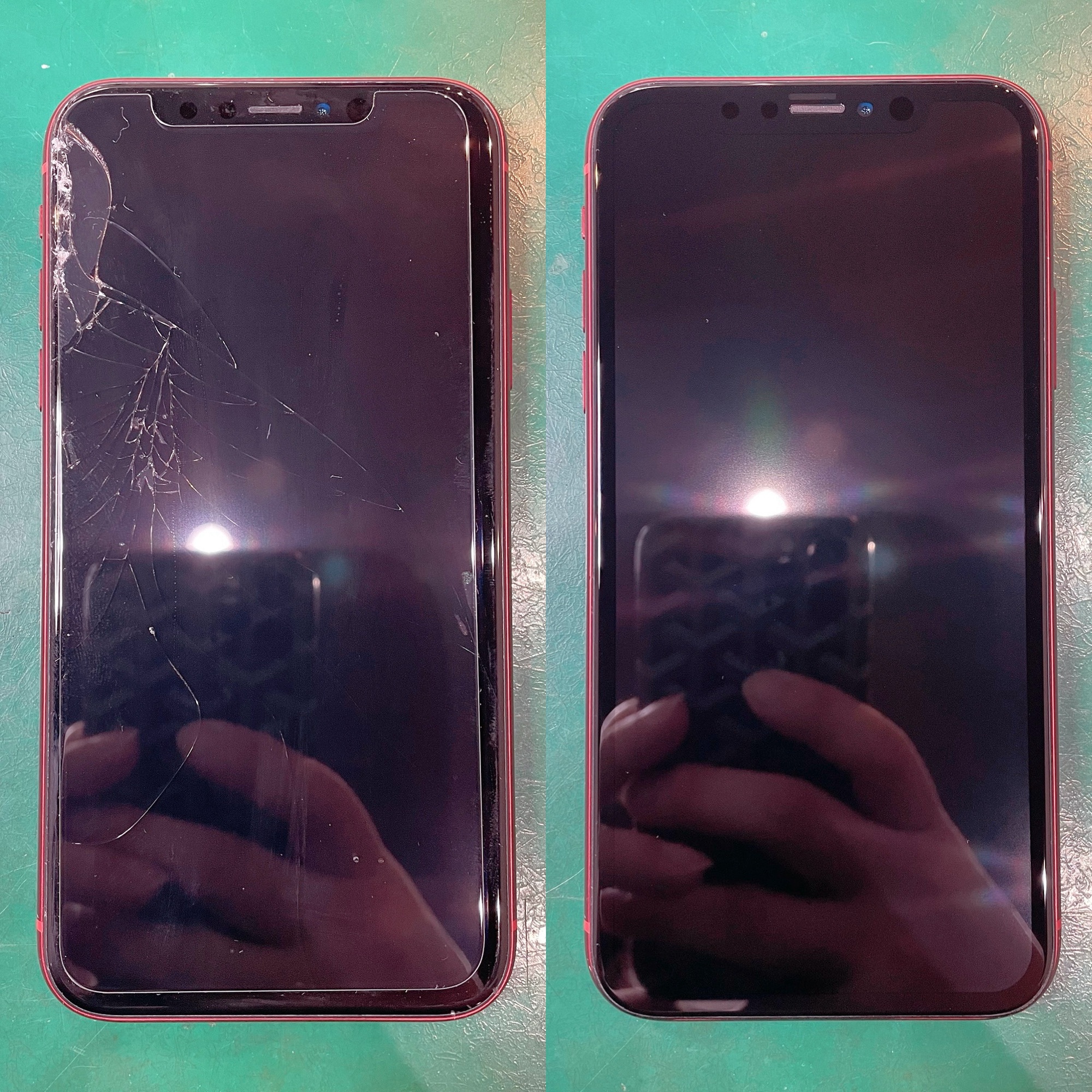 iPhoneXRのガラス割れ修理 Before After