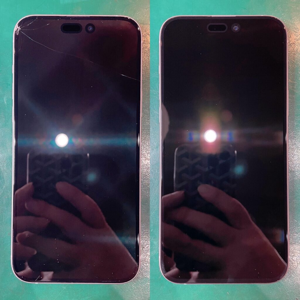 iPhone15Plusのガラス割れ修理 Before After